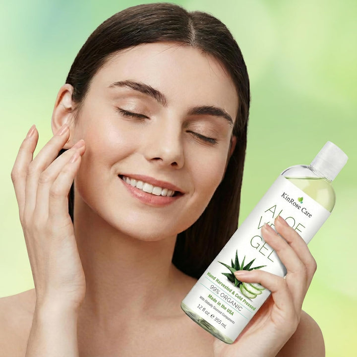 KinRose Care 99% Pure Organic Aloe Vera Gel for Face, Skin, and Hair, 12 fl oz