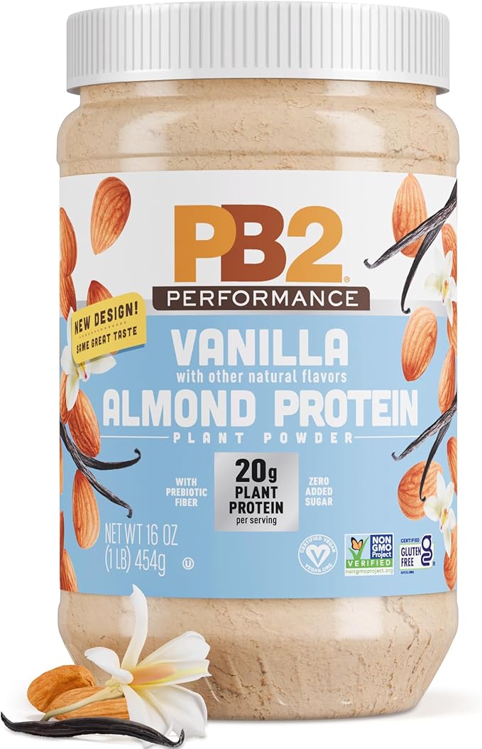 PB2 Performance Almond Vegan Protein Powder, Vanilla, 20g Plant Protein, No Added Sugar, 1 lb