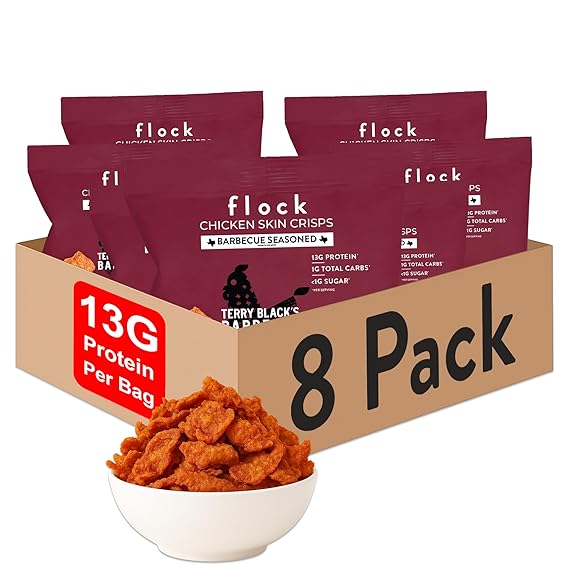 Flock Keto Chicken Skin Chips – Low Carb, High Protein, Gluten-Free, Sugar-Free Snack – 8 Pack (1oz Each)