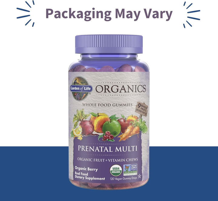 Garden of Life Organics Prenatal Gummies Multivitamin – Vegan, Organic, Folate, Vitamin D3, B12 – Berry Flavor, 30 Day Supply