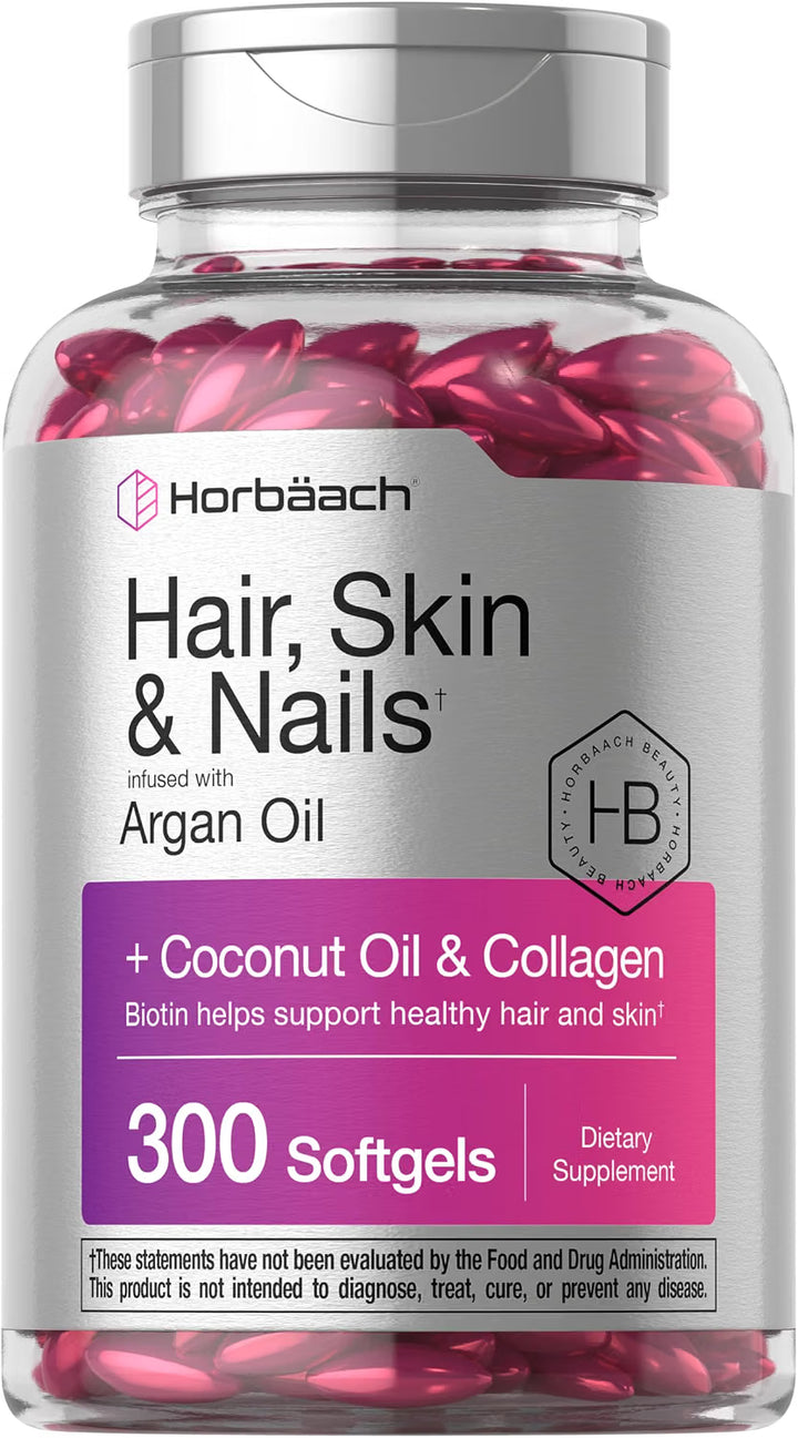 Horbaach Hair Skin and Nails Vitamins with Collagen (300 Softgels)