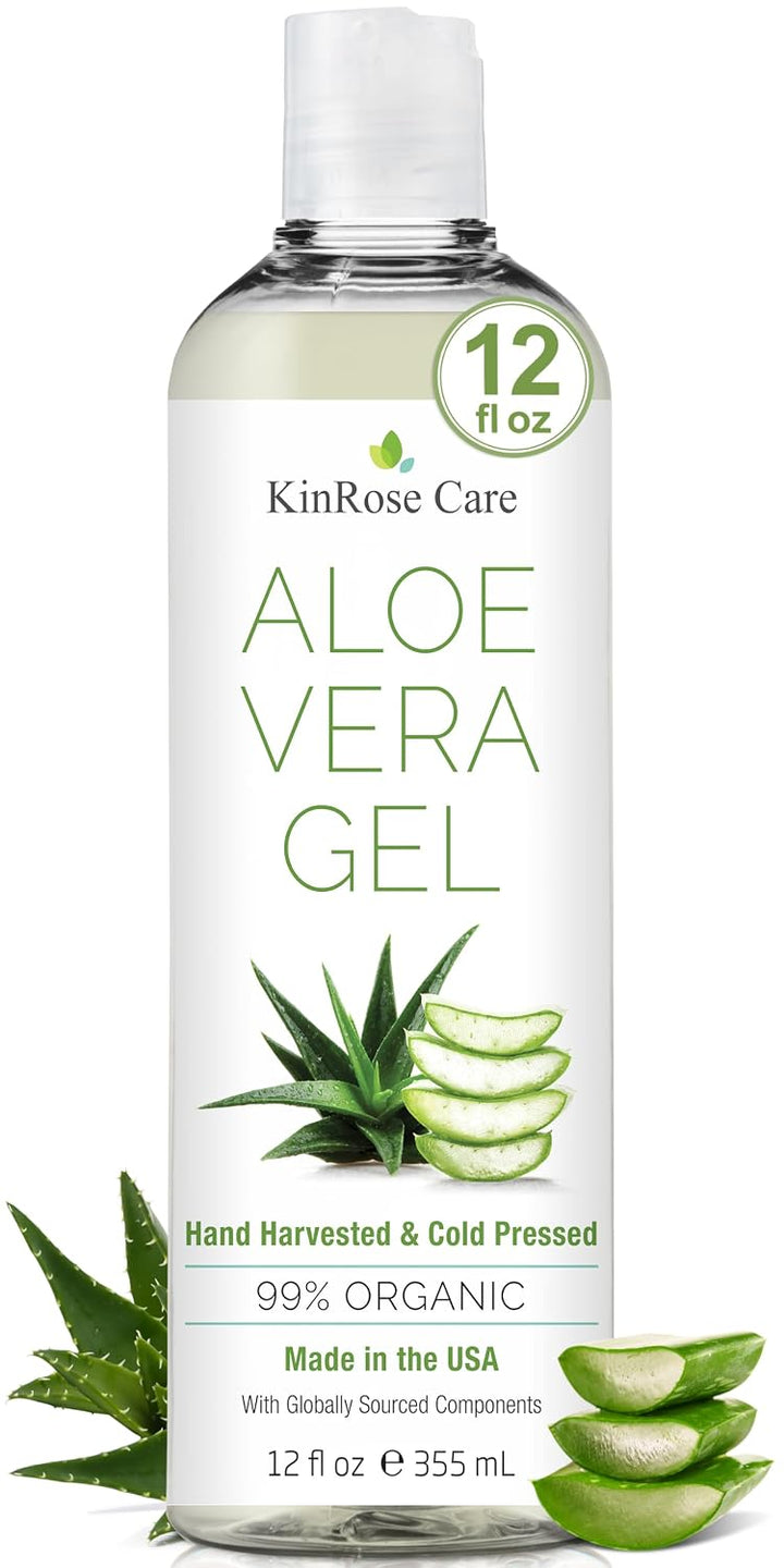 KinRose Care 99% Pure Organic Aloe Vera Gel for Face, Skin, and Hair, 12 fl oz