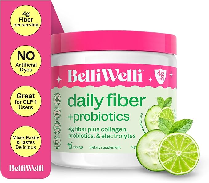 Belli Welli Daily Fiber Supplement – Organic Acacia Fiber with Collagen, Electrolytes & Probiotics – 30 Servings
