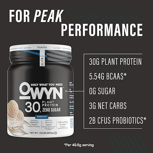 OWYN Pro Elite Vegan Protein Powder 30g Plant Protein – Vanilla – Zero Sugar – 12 Servings