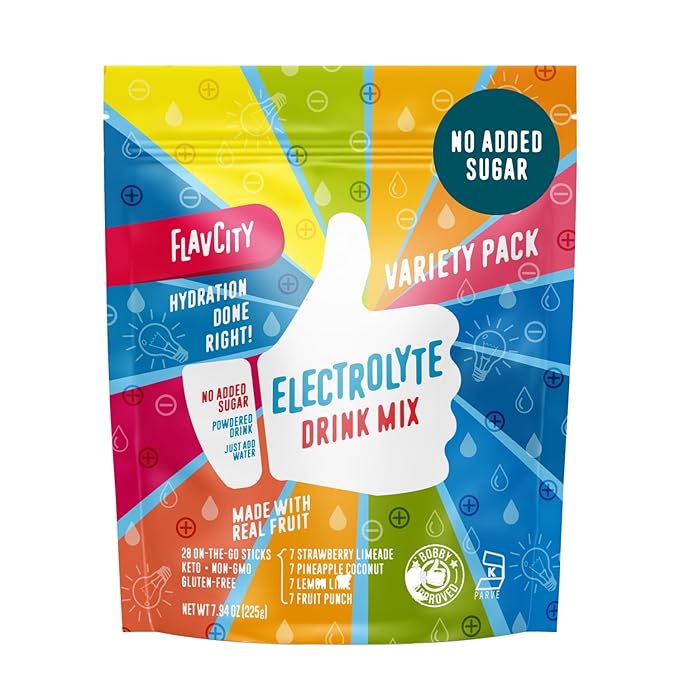 FlavCity Hydration Drink Mix | Real Fruit Electrolytes | No Added Sugar | 28 Pack