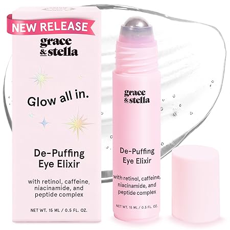 grace & stella Under Eye Brightening Roller with Retinol & Caffeine – Puffiness, Dark Circles & Fine Lines Treatment (15ml)