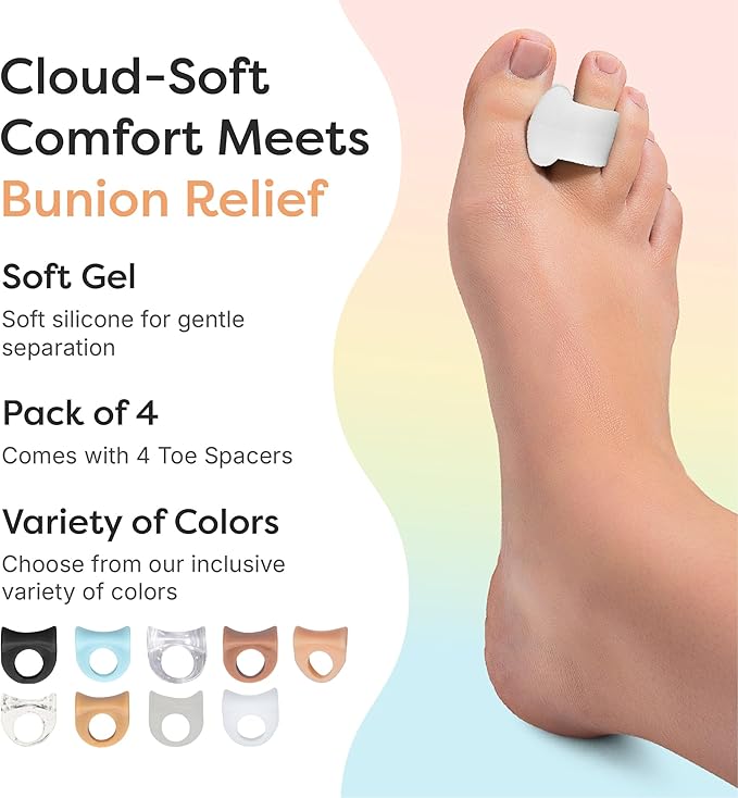 ZenToes Gel Toe Separators for Overlapping Toes & Bunions – Big Toe Alignment Corrector & Spacer – 4 Pack