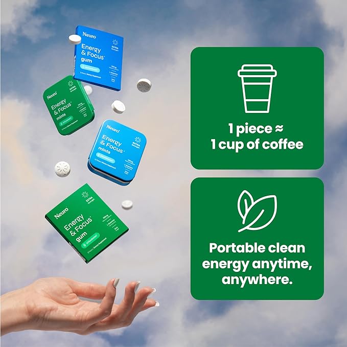 NeuroGum Energy & Focus Gum – Sugar-Free Spearmint, 90 Pieces