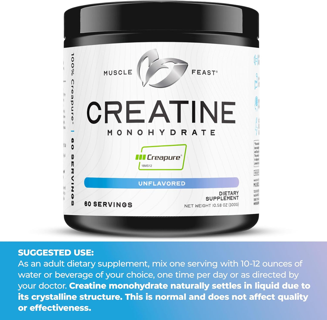 Muscle Feast Creapure Creatine Monohydrate – 99.9% Pure German Creatine, Unflavored, 60 Servings