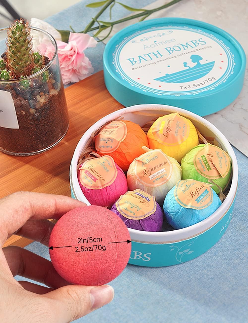 Aofmee Bath Bombs Gift Set – 7 Handmade Bubble Bath Fizzies with Essential Oils – Natural Spa Gift for Women & Kids