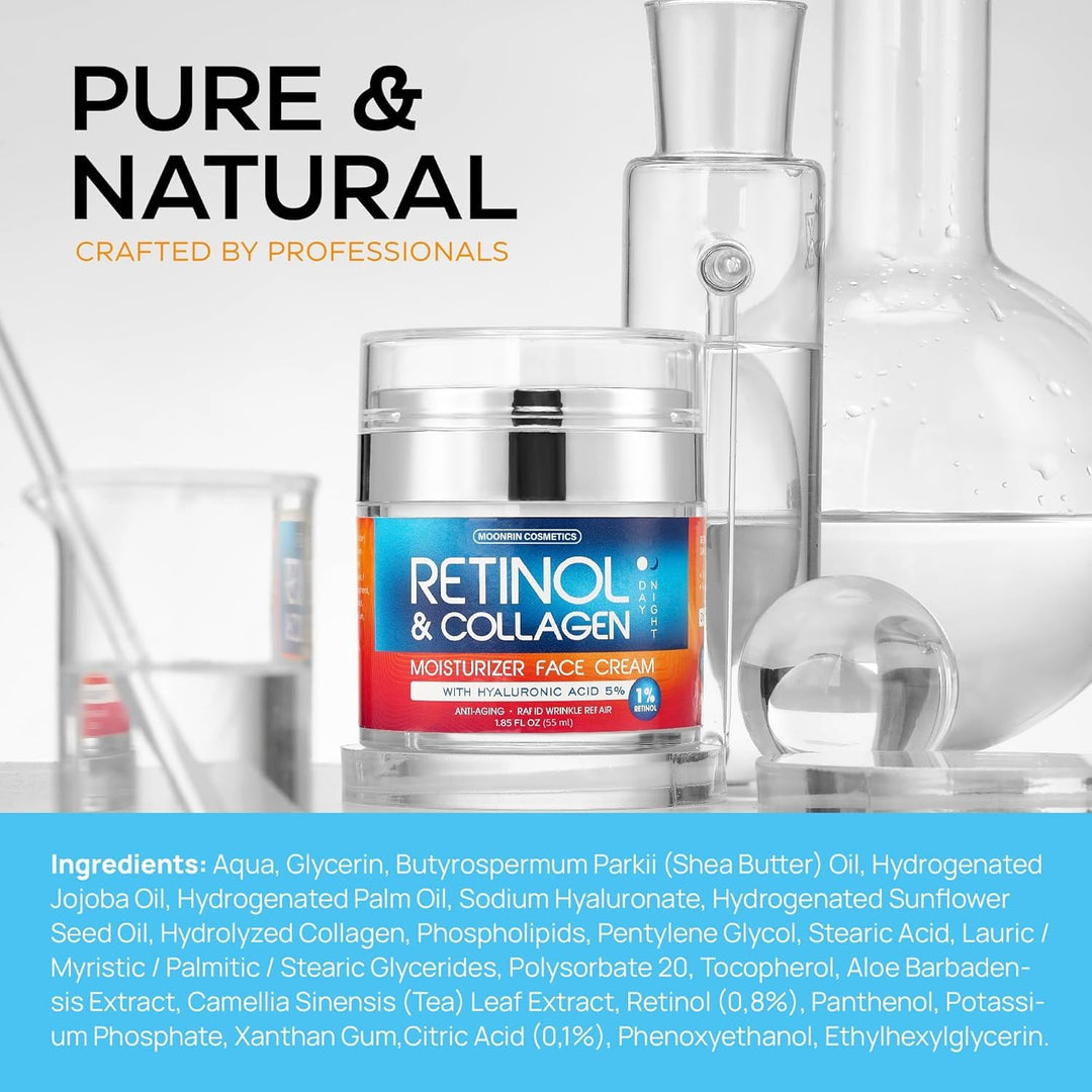 Moonrin Cosmetics Retinol 1% & Hyaluronic Acid Anti-Aging Face Cream - 55ml / 1.85 oz