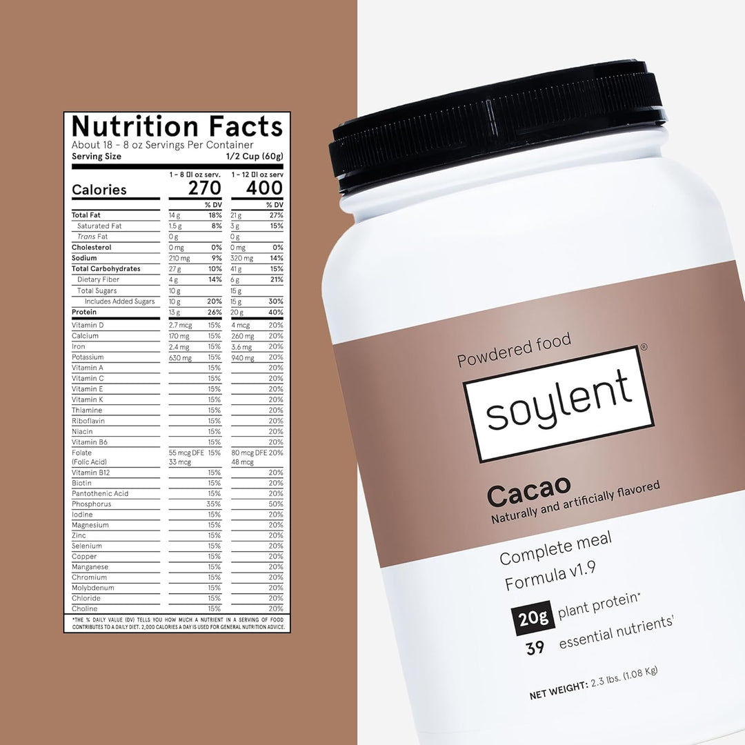 Soylent Complete Nutrition Protein Powder – Plant-Based Meal Replacement, 20g Protein, 36.8oz
