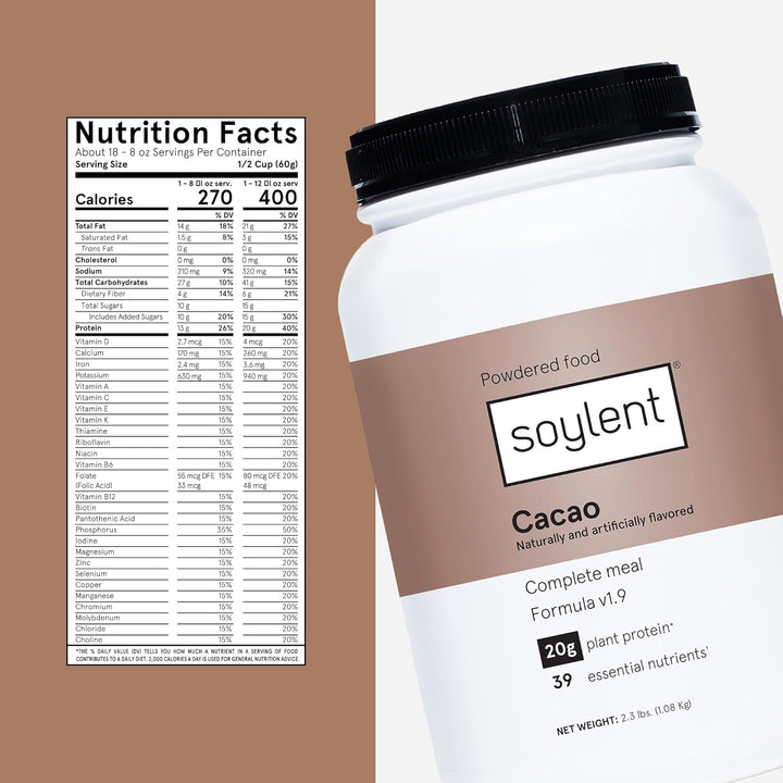 Soylent Complete Nutrition Protein Powder – Plant-Based Meal Replacement, 20g Protein, 36.8oz