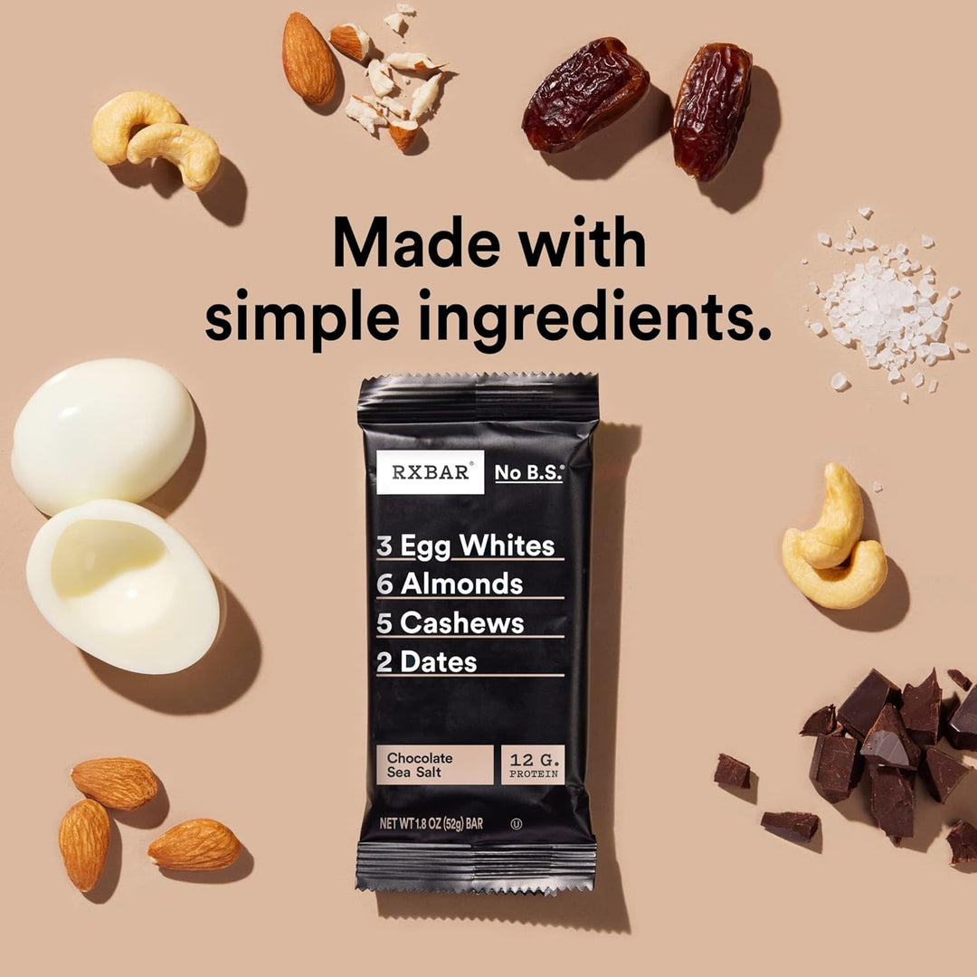 RXBAR protein bar with ingredients on a beige background
