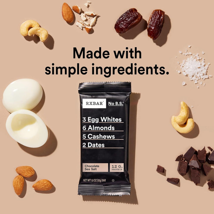 RXBAR protein bar with ingredients on a beige background