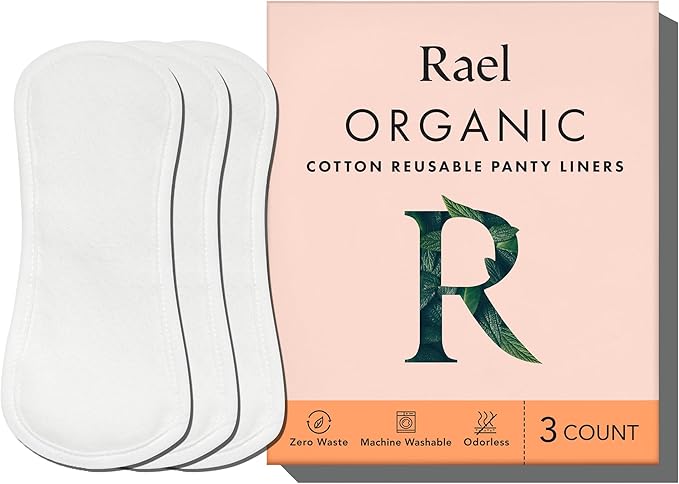 Rael Reusable Panty Liners – Organic Cotton Cover, Washable & Leak-Resistant, 3 Pack