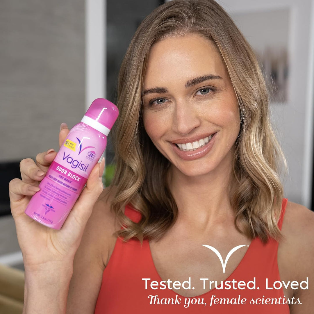 Vagisil Odor Block Dry Wash Spray - No-Water Feminine Cleansing (2.6 oz)