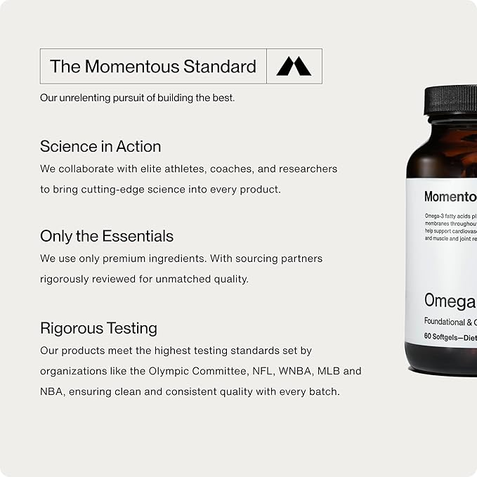 Momentous Omega-3 Fish Oil | 1600 mg EPA & DHA | High-Potency Supplement for Brain, Heart & Joint Support | NSF Certified for Sport | Non-GMO | 30 Servings
