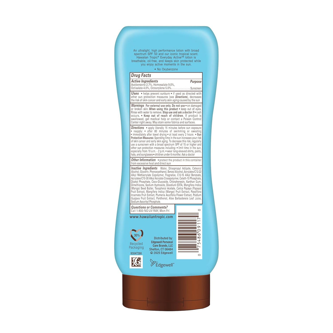 Hawaiian Tropic Everyday Active Sunscreen Lotion SPF 50, 236ml – Ultra-Light & Sweat-Resistant