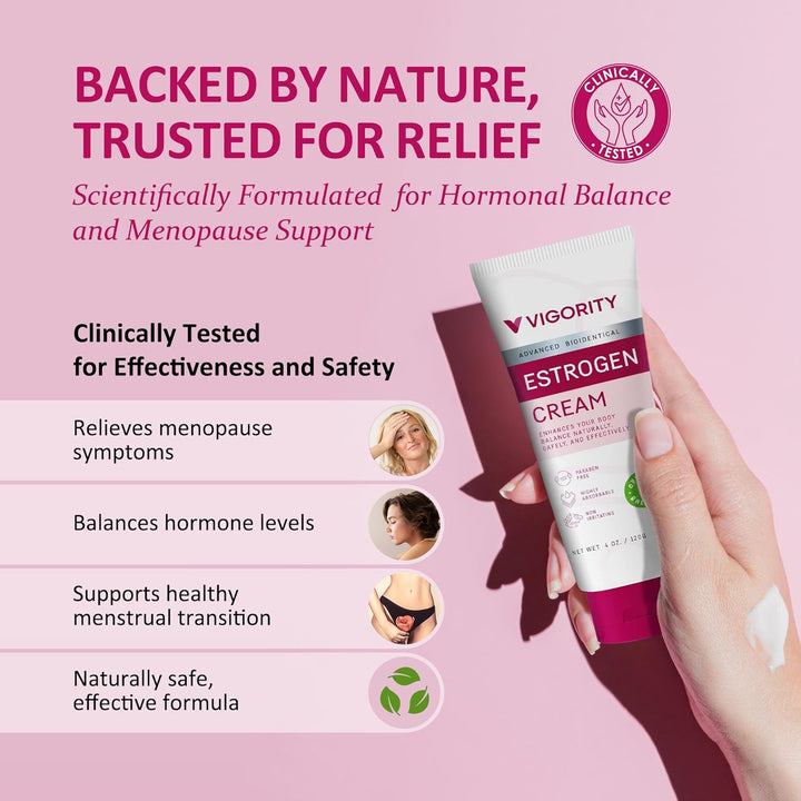 Vigority Estrogen Cream for Women – Natural Plant-Based Formula with Wild Yam, Vegan, Paraben-Free, 4 oz (3-Month Supply)