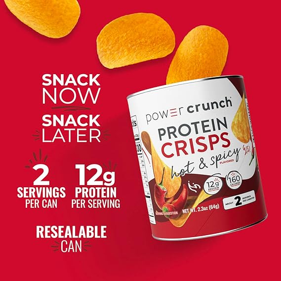 Power Crunch Protein Crisps Variety Pack – High Protein Snack Chips, Cheddar, BBQ & Hot & Spicy Flavors – 12g Protein per Serving, 6-Pack (1.05 oz Each)