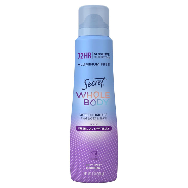 Secret Aluminum-Free Whole Body Deodorant Spray - 72hr Freshness, Fresh Lilac & Waterlily, 3.5 oz