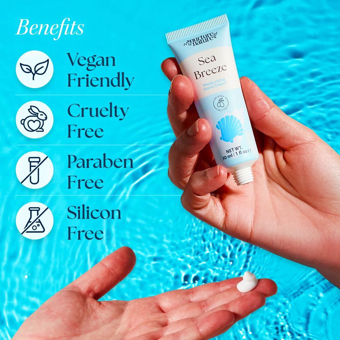 Nurture by Nature Ocean Escape Spa Gift Set for Women – 4-Piece Home Self-Care Kit with Body Scrub, Bath Salts, Soap & Hand Cream – Vegan, Paraben-Free, Cruelty-Free