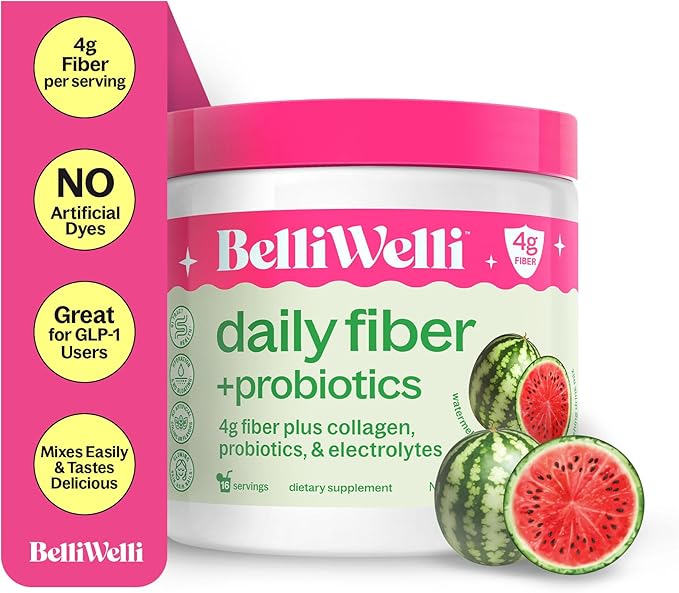 Belli Welli Daily Fiber Supplement – Organic Acacia Fiber with Collagen, Electrolytes & Probiotics – 30 Servings