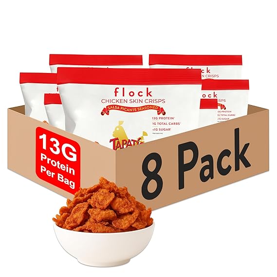 Flock Keto Chicken Skin Chips – Low Carb, High Protein, Gluten-Free, Sugar-Free Snack – 8 Pack (1oz Each)
