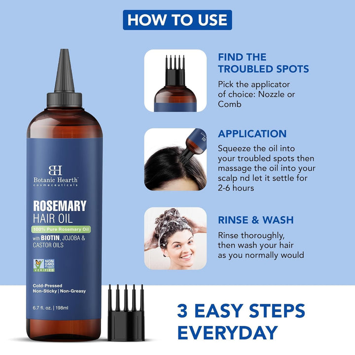 Botanic Hearth Rosemary Hair Oil for Hair Growth with Biotin & Castor, 6.7 oz