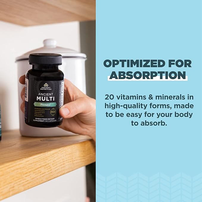 Ancient Nutrition Prenatal Vitamins – Multivitamin for Women with Folate, Vitamin C, B12 & Magnesium, 90 Capsules