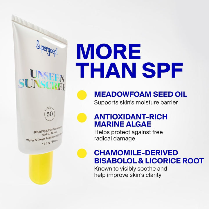 Supergoop! Unseen Sunscreen SPF 50 Face Sunscreen & Makeup Primer, 50ml – Invisible, Weightless, Oil-Free