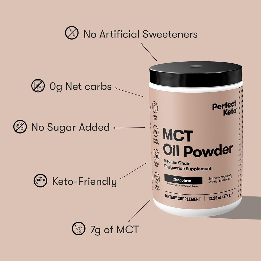 Perfect Keto MCT Oil Powder Dairy-Free Keto Coffee Creamer Gluten-Free Powder for Smoothies, Shakes & Low-Carb Recipes – 30 Servings