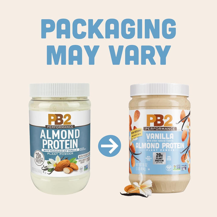 PB2 Performance Almond Vegan Protein Powder, Vanilla, 20g Plant Protein, No Added Sugar, 1 lb