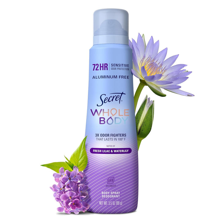 Secret Aluminum-Free Whole Body Deodorant Spray - 72hr Freshness, Fresh Lilac & Waterlily, 3.5 oz