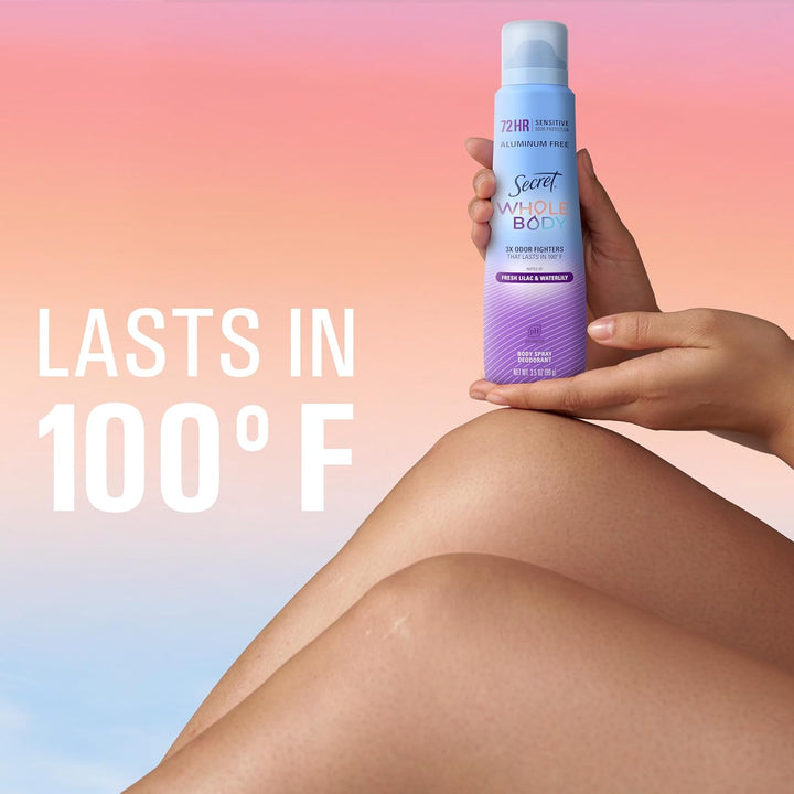 Secret Aluminum-Free Whole Body Deodorant Spray - 72hr Freshness, Fresh Lilac & Waterlily, 3.5 oz