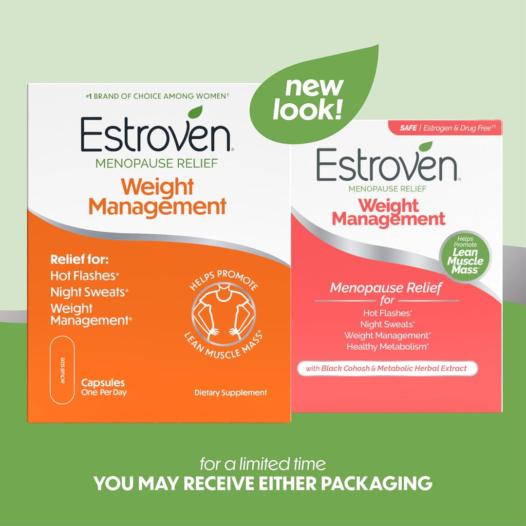 Estroven Weight Management Menopause Relief – Hot Flash & Night Sweat Support, Black Cohosh, Soy Isoflavones – 30 Caplets