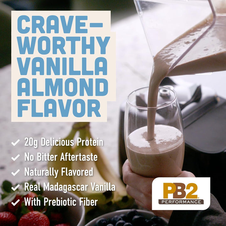 PB2 Performance Almond Vegan Protein Powder, Vanilla, 20g Plant Protein, No Added Sugar, 1 lb