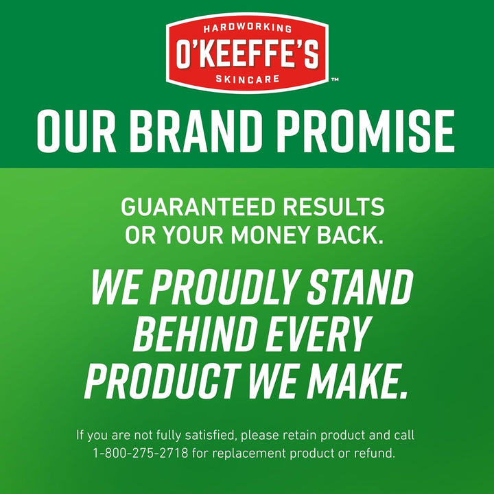 O'Keeffe's Skincare brand promise on a green background
