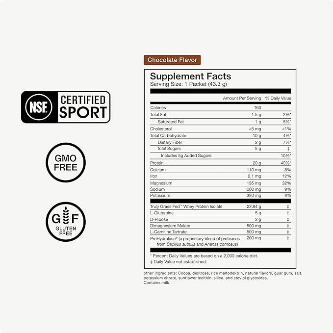Momentous Recovery Grass-Fed Whey Protein Powder –, 15 Servings, 20g Protein – NSF Certified, Gluten-Free