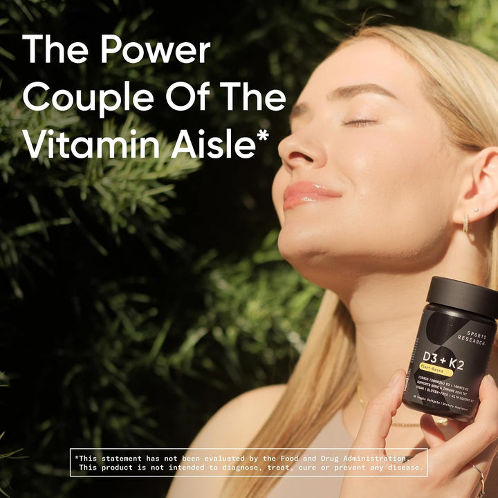 Sports Research Vegan Vitamin D3 + K2 with Coconut MCT Oil, 60 Plantgels