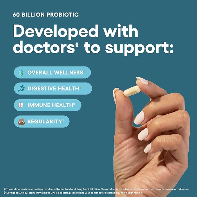 Physician's CHOICE Probiotic Supplement – 60 Billion CFU with 10 Strains & Organic Prebiotics