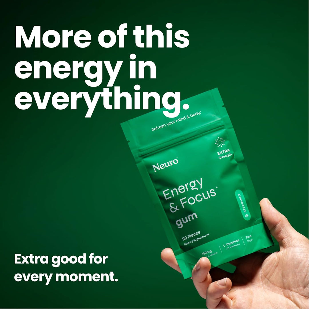 NeuroGum Energy & Focus Gum – Sugar-Free Spearmint, 90 Pieces