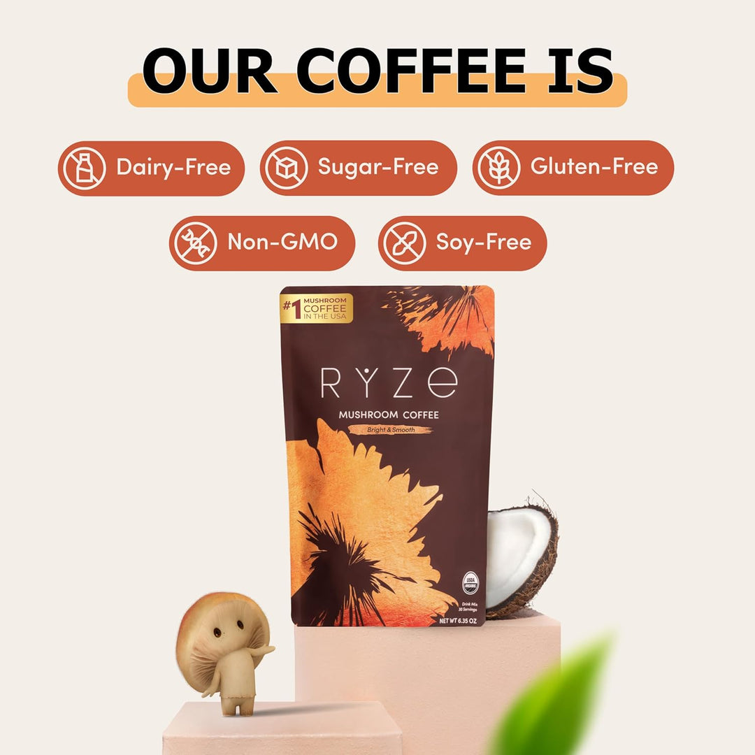 RYZE Mushroom Coffee | Organic Blend with 6 Mushrooms & MCT Oil |  Superfood Coffee