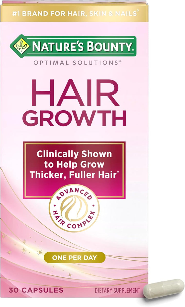 Nature’s Bounty Optimal Solutions Hair Growth Supplement with Biotin, Arginine & Silicon – 30 Capsules, 1-Month Supply, Thicker Fuller Hair for Women