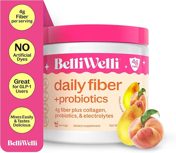 Belli Welli Daily Fiber Supplement – Organic Acacia Fiber with Collagen, Electrolytes & Probiotics – 30 Servings