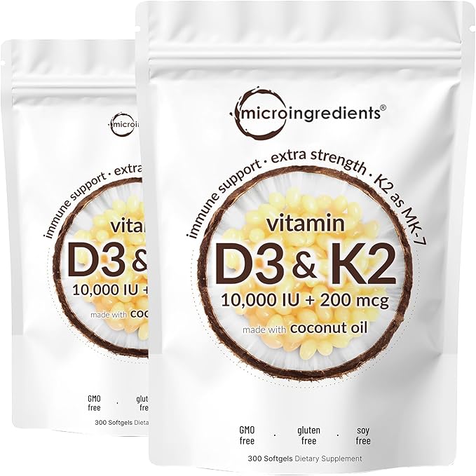 Micro Ingredients Vitamin D3 + K2 Softgels | Made with Virgin Coconut Oil | Non-GMO