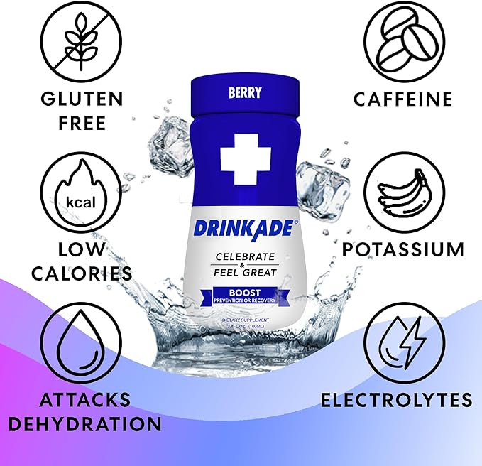 DrinkAde Boost – Hydration &Drinkade Energy Support Drink with Electrolytes, Green Tea & B Vitamins – Sugar-Free, Vegan – 6 Pack