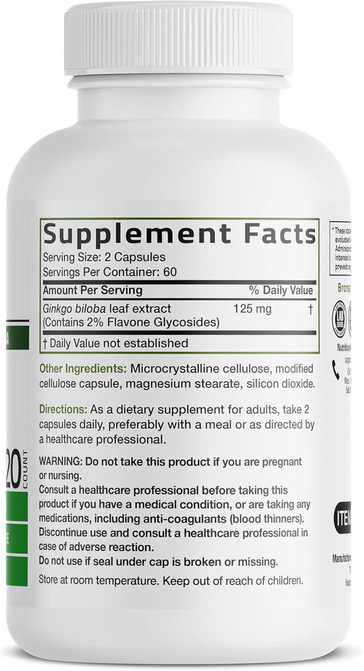 Bronson Ginkgo Biloba Extra Strength for Brain Function & Memory, 120 Capsules