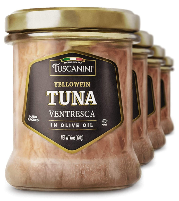 Tuscanini Yellowfin Ventresca Tuna in Olive Oil, 6 oz (4 Pack) – Premium Italian Tuna Fillet, Gluten Free, Kosher